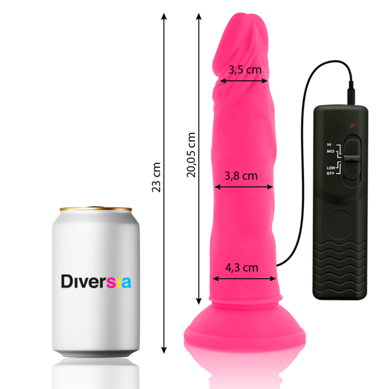 DIVERSIA - DILDO FLEXIBLE CON VIBRACIÓN ROSA 23 CM -O- 4,3 CM