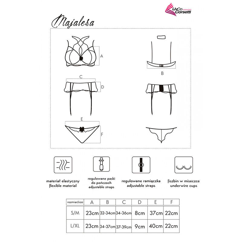 LIVCO CORSETTI FASHION - MAJALESA LC 90526 SUJETADOR + LIGUERO + BRAGUITA NEGRA L/XL