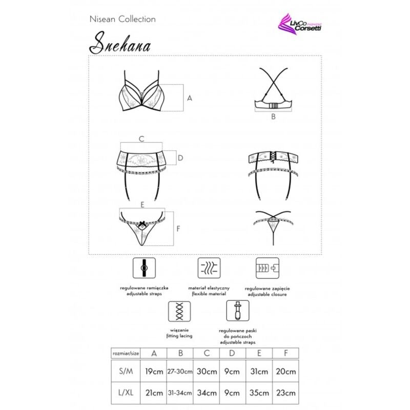 LIVCO CORSETTI FASHION - SNEHANA LC 90443 SUJETADOR + LIGUERO + BRAGUITA NEGRA L/XL
