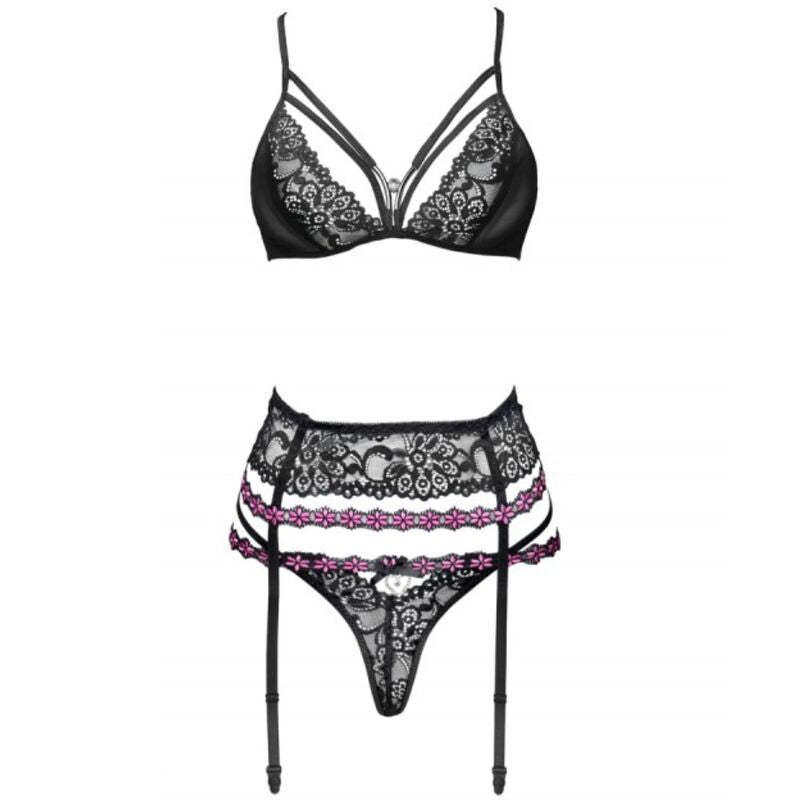 LIVCO CORSETTI FASHION - SNEHANA LC 90443 SUJETADOR + LIGUERO + BRAGUITA NEGRA L/XL