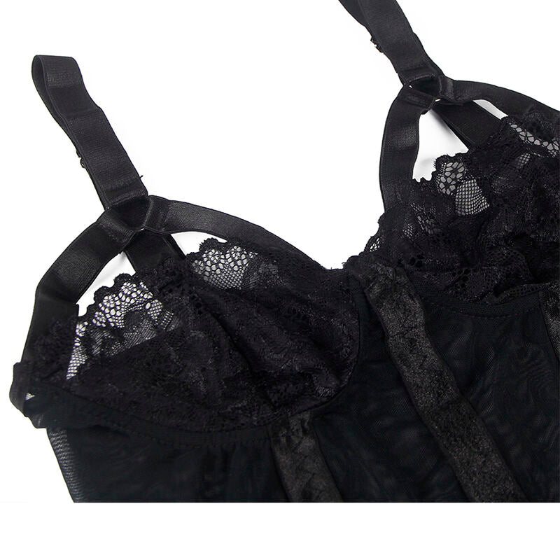 SUBBLIME - TEDDY CON TIRANTES DE LIGA Y DETALLES EN EL PECHO NEGRO S/M