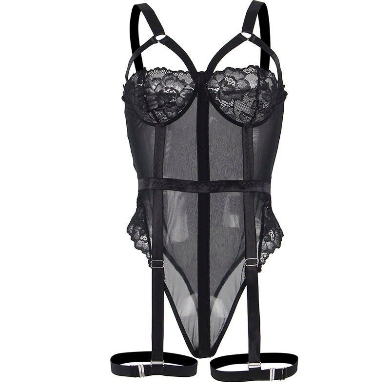 SUBBLIME - TEDDY CON TIRANTES DE LIGA Y DETALLES EN EL PECHO NEGRO S/M
