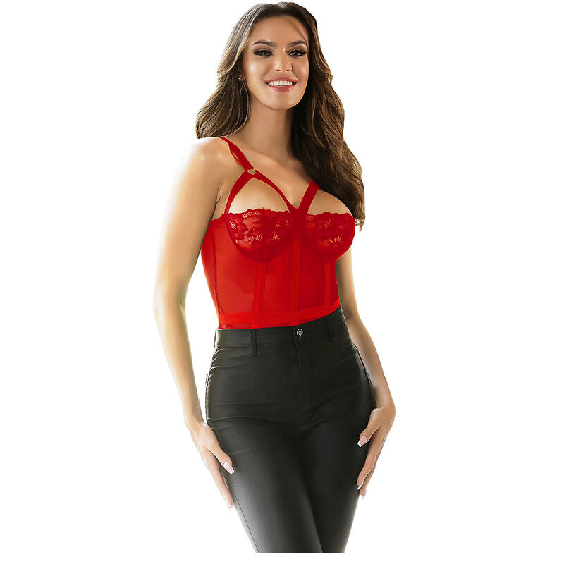 SUBBLIME - TEDDY CON DETALLE DE HOMBRO DE LIGA PECHO ROJO S/M