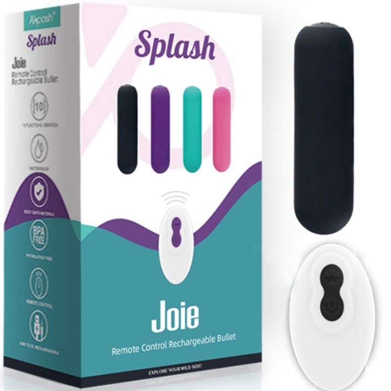 SPLASH JOIE BALA VIBRADOR DE SILICONA CONTROL REMOTO 10 VIBRACIONES 75 X 19 CM NEGRO