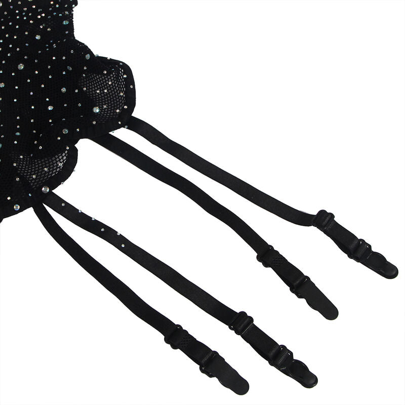 SUBBLIME - 952174 BLACK MESH BODYSUIT WITH GLOVES AND DIAMONDS ONE SIZE