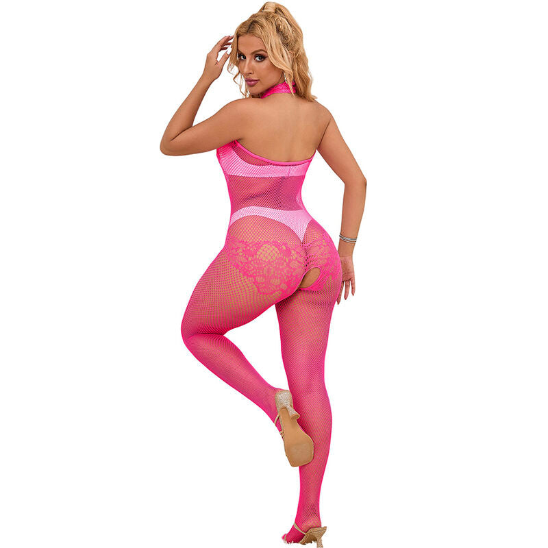 SUBBLIME - 952389 PINK HIGH NECK LACE NET BODYSUIT ONE SIZE