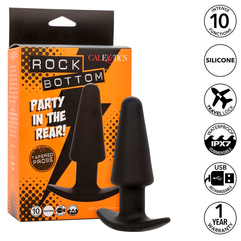 CALEXOTICS - PLUG ANAL CÓNICO CON FONDO DE ROCA 10 VIBRACIONES SILICONA NEGRO