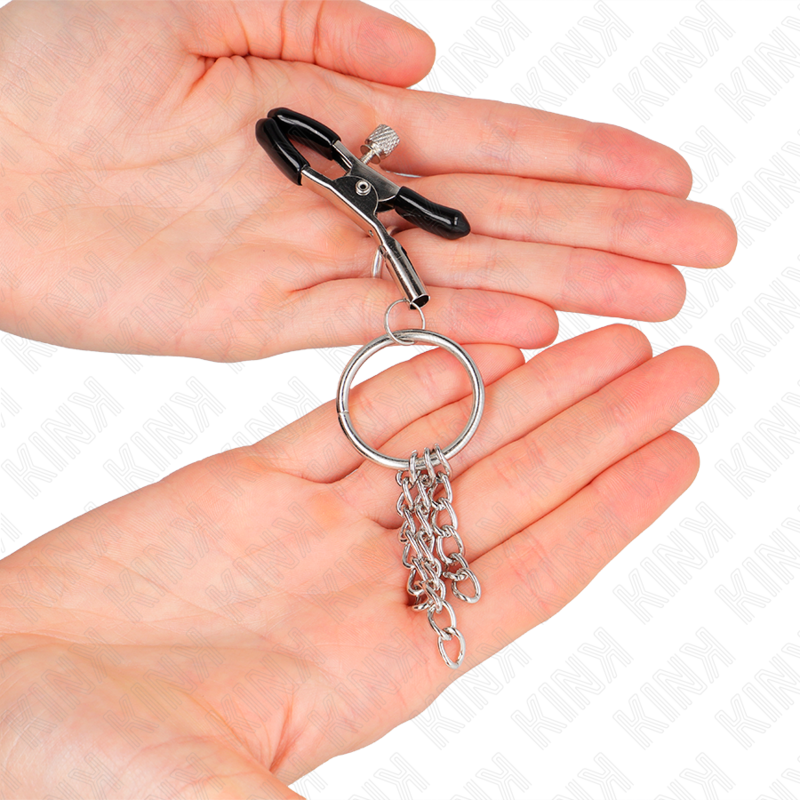 KINK - PINZA PARA PEZONES CON ANILLO O Y CADENA DE PLATA PEQUEÑA DE 6 CM