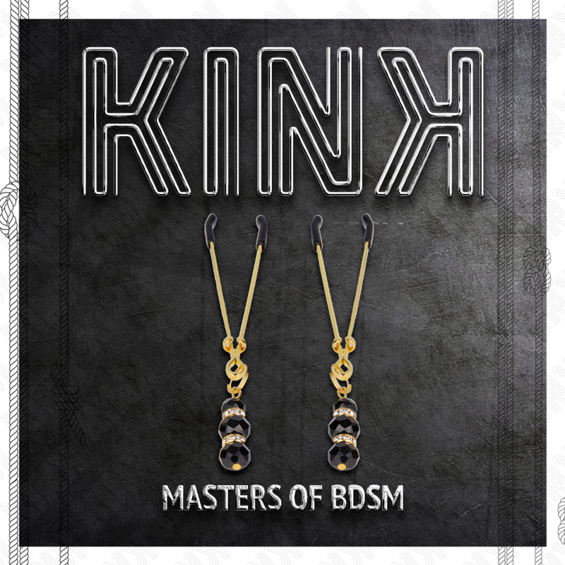 KINK - PINZAS FINAS DORADAS CON 3 PERLAS DE CRISTAL NEGRAS 7 CM