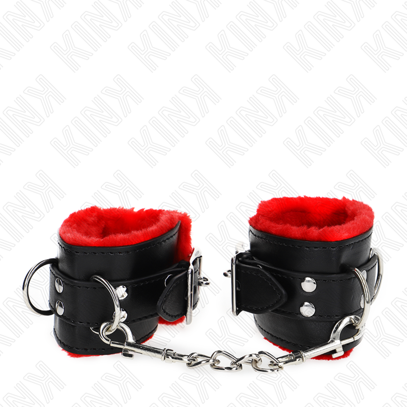 KINK - FORRO DE CUERO PARA MUÑECA CON AGUJEROS CUADRADOS CINTURÓN AJUSTABLE ROJO Y NEGRO 17-29 CM X 6 CM