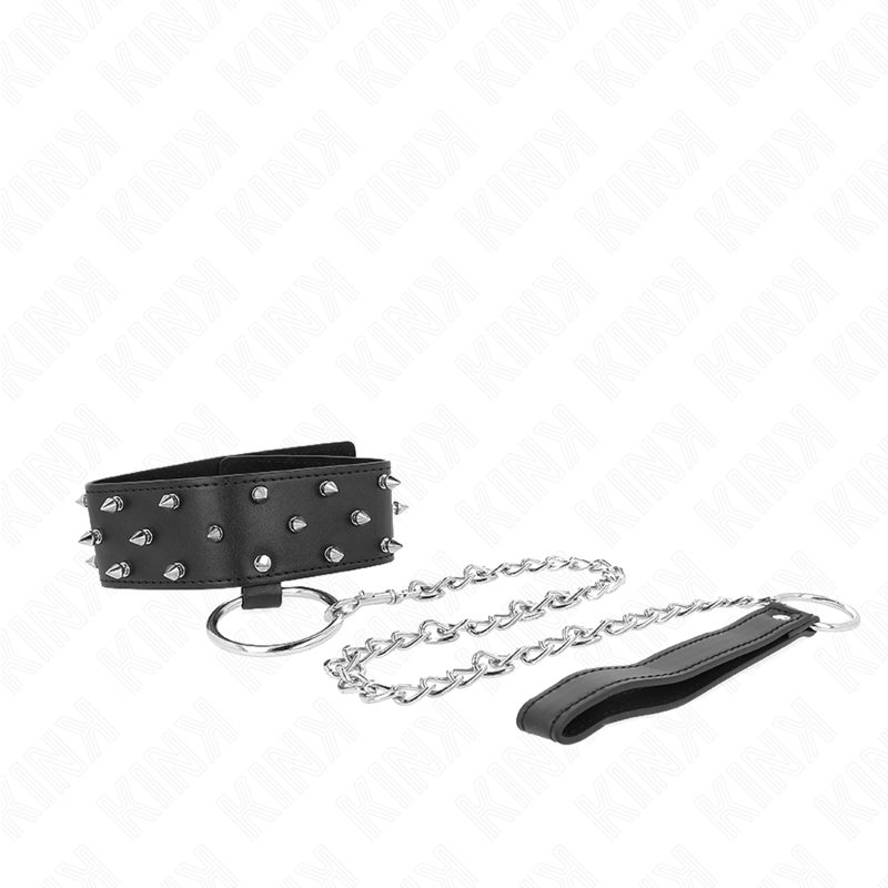 KINK - COLLAR 65 CM CON CORREA CON CLAVOS DE PLATA MODELO 5 AJUSTABLE 36-43 CM X 5 CM