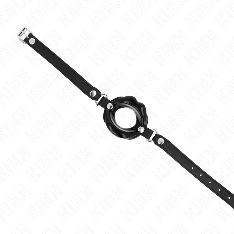 KINK - MORDAZA DE LABIOS 8 CM CON CORREA DE CUERO NEGRA 63 x 2 CM AJUSTABLE 39-58 CM