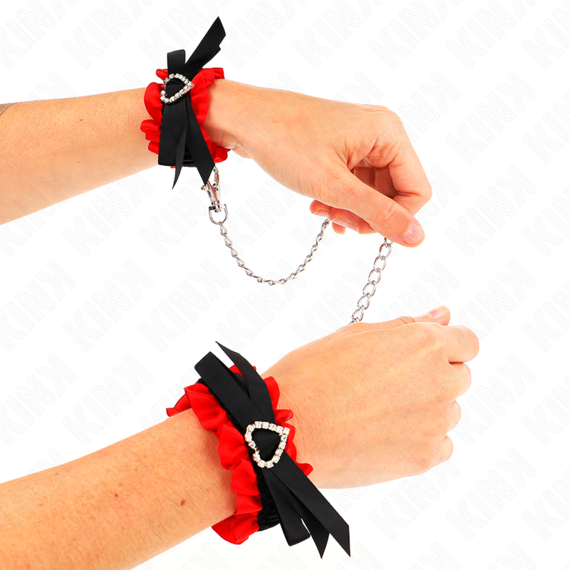 KINK - LACE ELASTIC CUFF HOLDERS ADJUSTABLE RED HEART DETAILS 22-35 CM