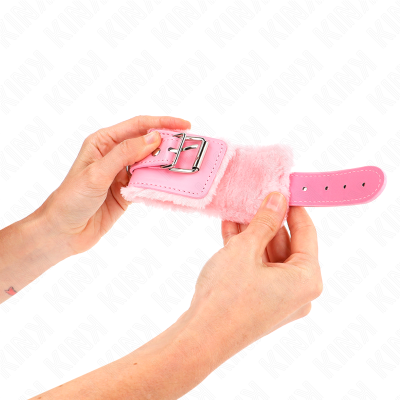 KINK - MUÑEQUERA CON FORRO DE CUERO ROSA Y CINTURÓN AJUSTABLE ROSA 17-29 CM X 6 CM