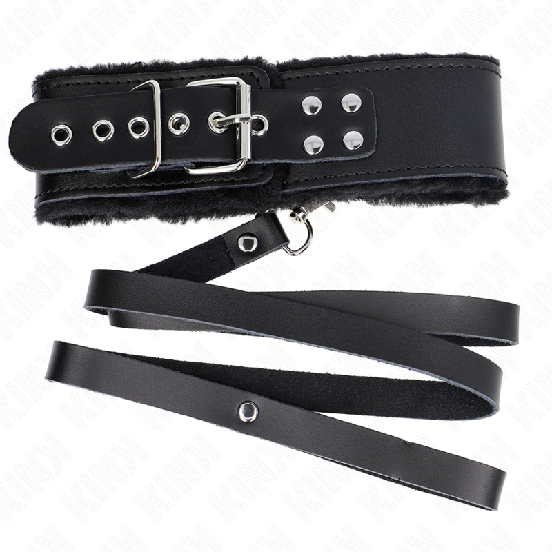 KINK - COLLAR DE 116 CM CON CINTURÓN CON CORREA DE CUERO NEGRO AJUSTABLE 40-48 CM X 6 CM