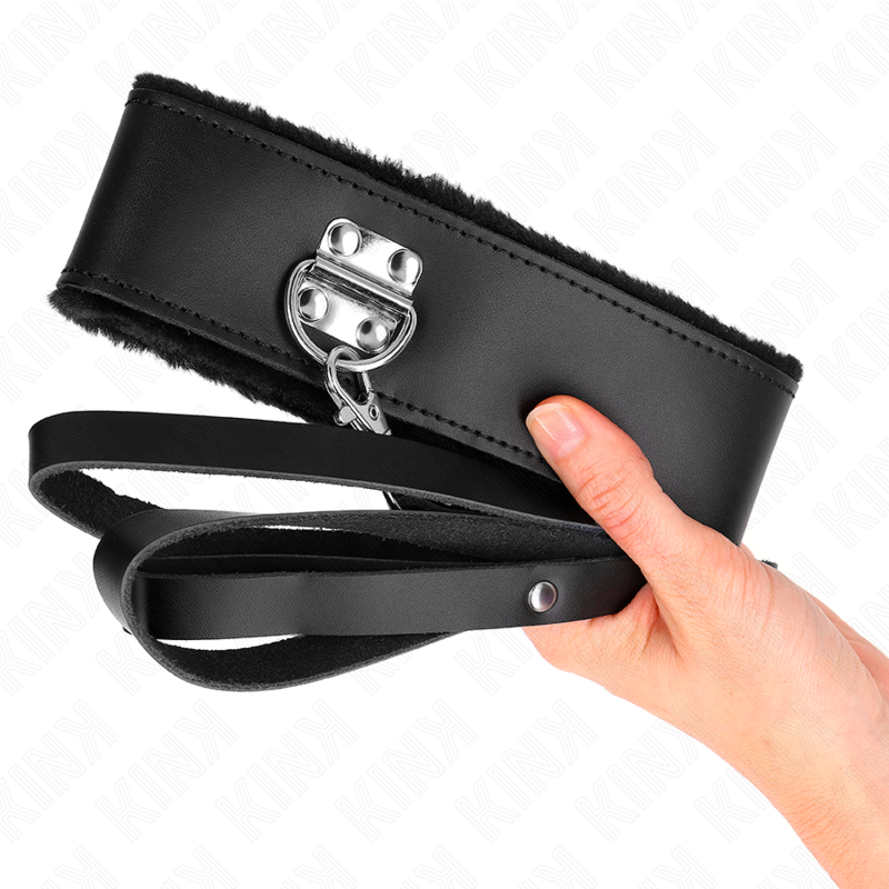 KINK - COLLAR DE 116 CM CON CINTURÓN CON CORREA DE CUERO NEGRO AJUSTABLE 40-48 CM X 6 CM