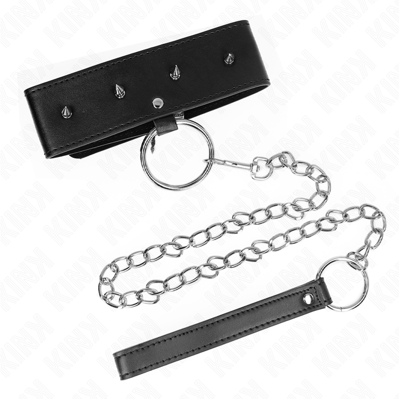 KINK - COLLAR 65 CM CON CORREA CON CLAVOS DE PLATA MODELO 2 AJUSTABLE 36-43 CM X 5 CM
