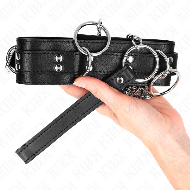 KINK - COLLAR DE ESCLAVITUD DE 3 ANILLAS CON CORREA 80 CM 53 X 5 CM