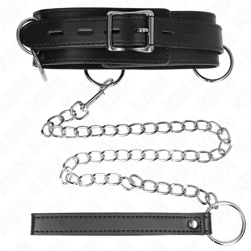 KINK - COLLAR DE ESCLAVITUD DE 3 ANILLAS CON CORREA 80 CM 53 X 5 CM