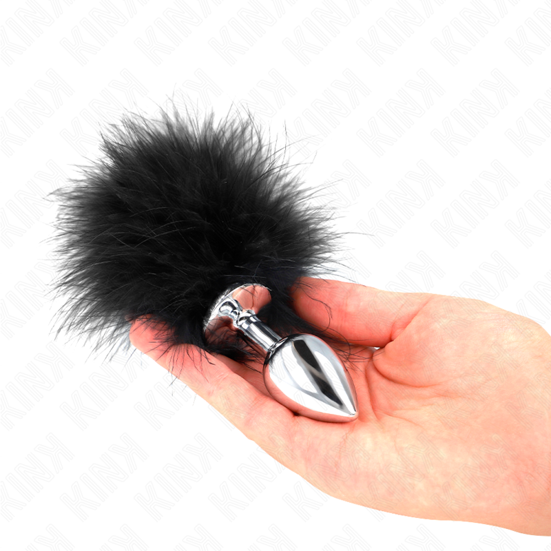 KINK - PLUG ANAL DE ACERO INOXIDABLE 11 x 7 CM CON PLUMA DE 11 CM