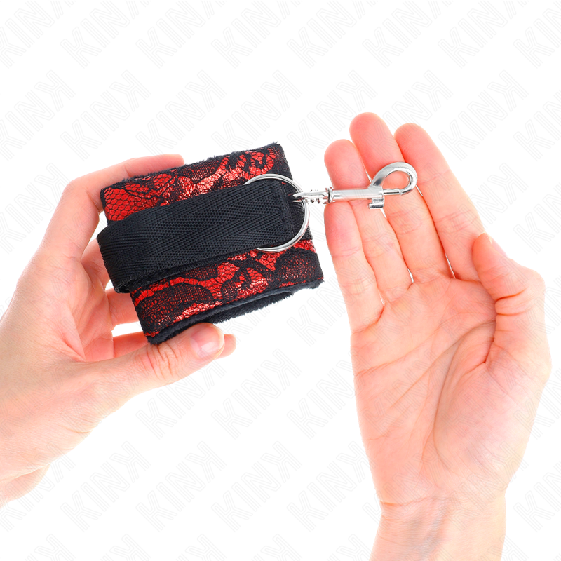 KINK - PUÑOS CORTOS DE ENCAJE DE TERCIOPELO Y ENCAJE DE NAILON ROJO/NEGRO 23 X 6,5 CM