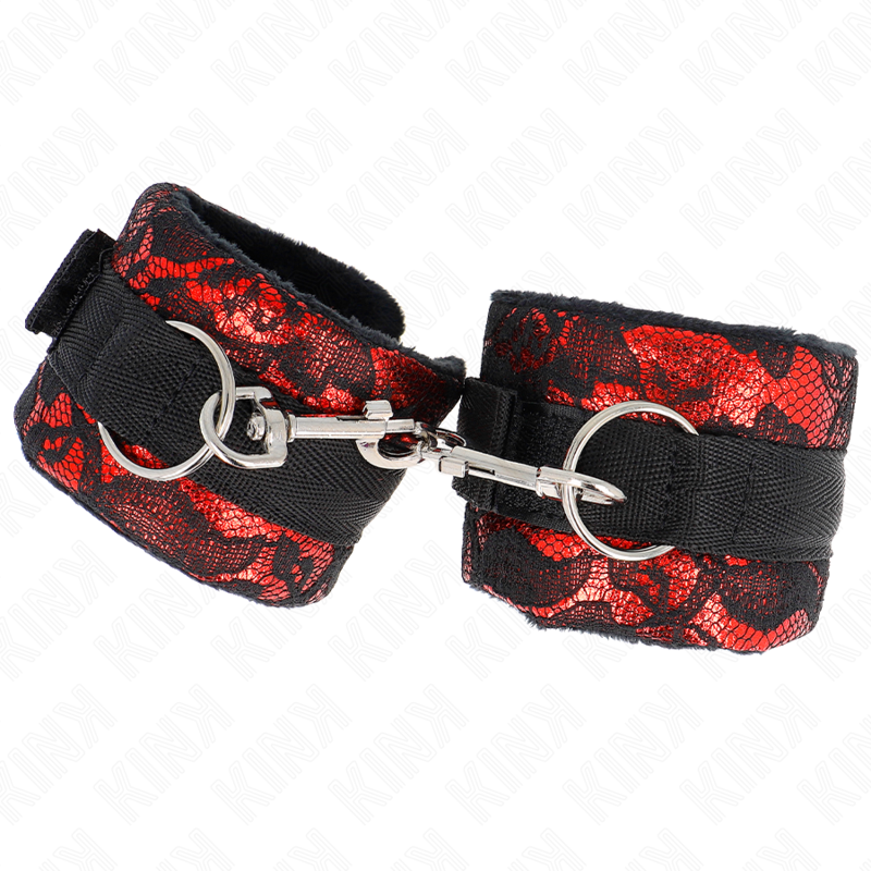 KINK - PUÑOS CORTOS DE ENCAJE DE TERCIOPELO Y ENCAJE DE NAILON ROJO/NEGRO 23 X 6,5 CM