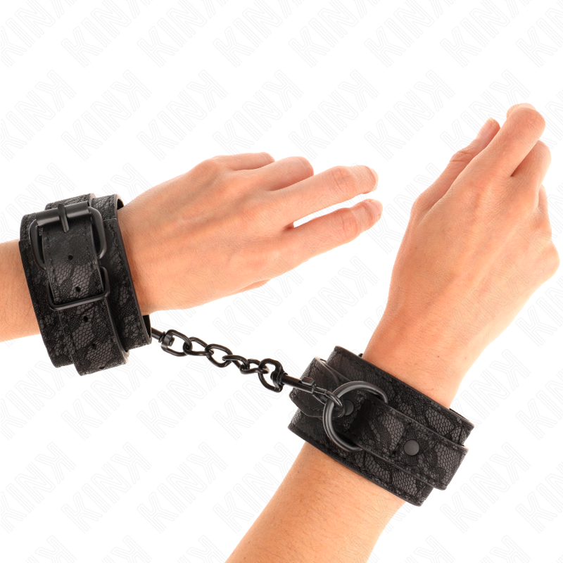 KINK - ADJUSTABLE DARK LACE COVERED CUFFS BLACK 19-26 CM