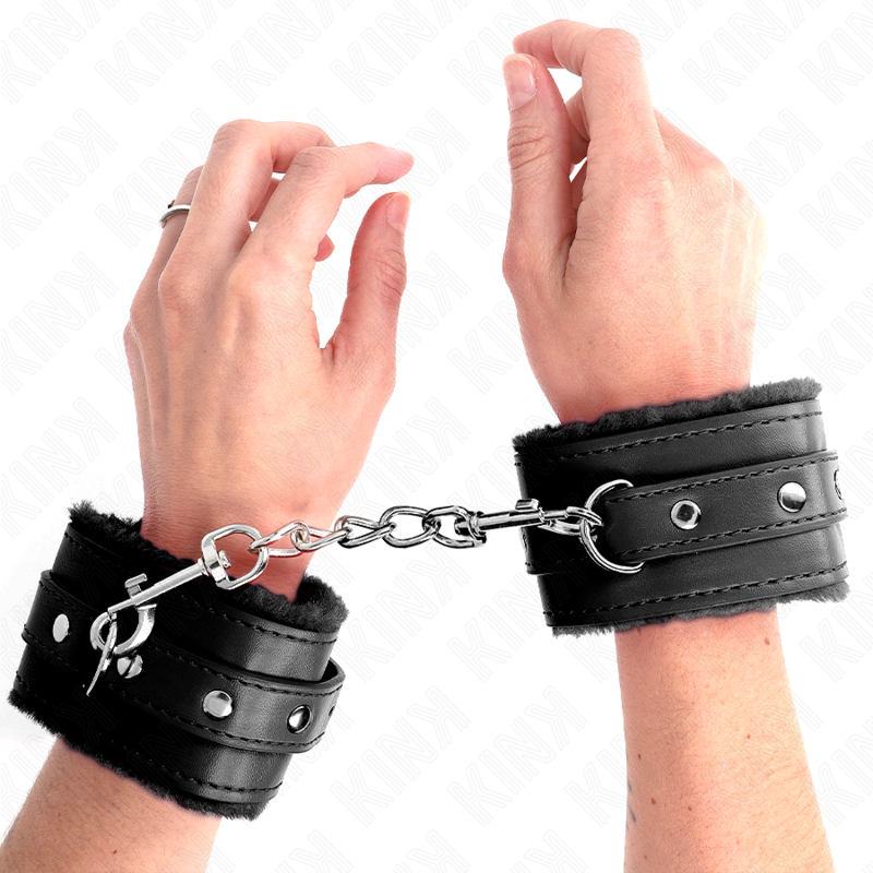 KINK - MUÑECAS CON FORRO DE CUERO NEGRO DE PRIMERA CALIDAD Y CINTURÓN NEGRO AJUSTABLE 17-29 CM X 6 CM