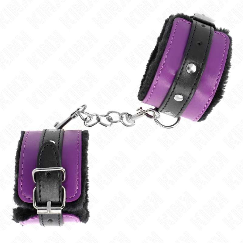 KINK - MUÑECAS CON FORRO DE CUERO NEGRO DE PRIMERA CALIDAD Y CINTURÓN AJUSTABLE MORADO/NEGRO 17-29 CM X 6 CM