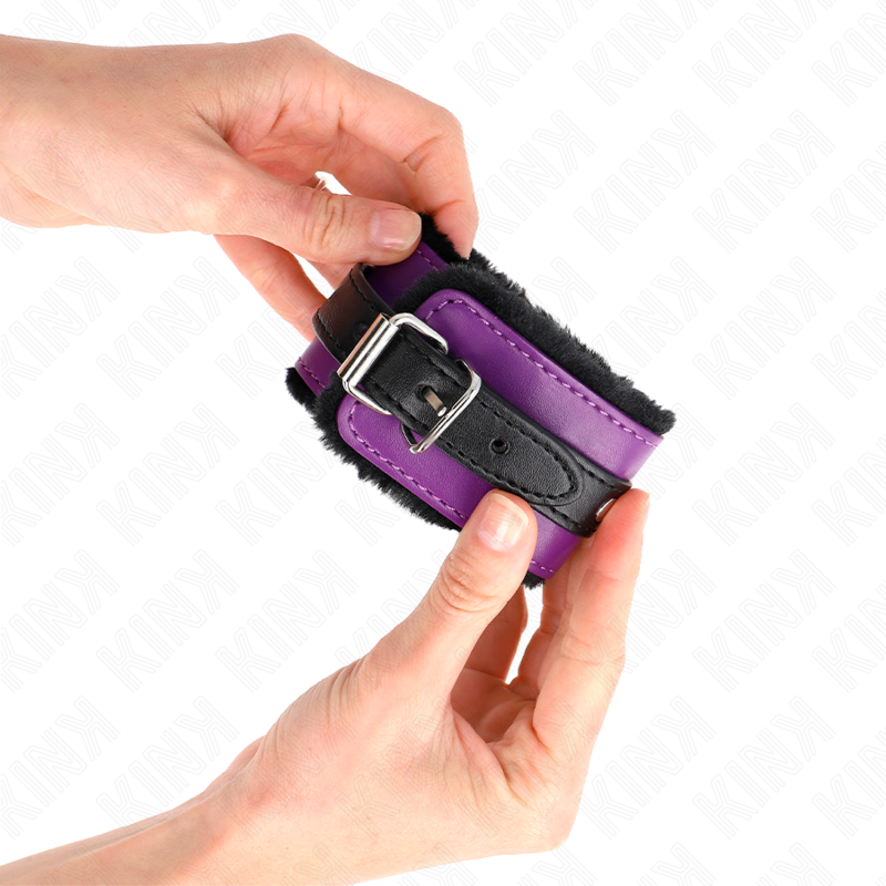 KINK - PREMIUM BLACK LEATHER LINING WRIST WITH ADJUSTABLE PURPLE/BLACK BELT 17-29 CM X 6 CM