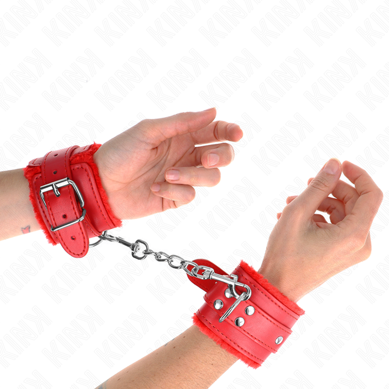 KINK - MUÑECAS CON FORRO DE CUERO ROJO Y CINTURÓN AJUSTABLE ROJO 17-29 CM X 6 CM