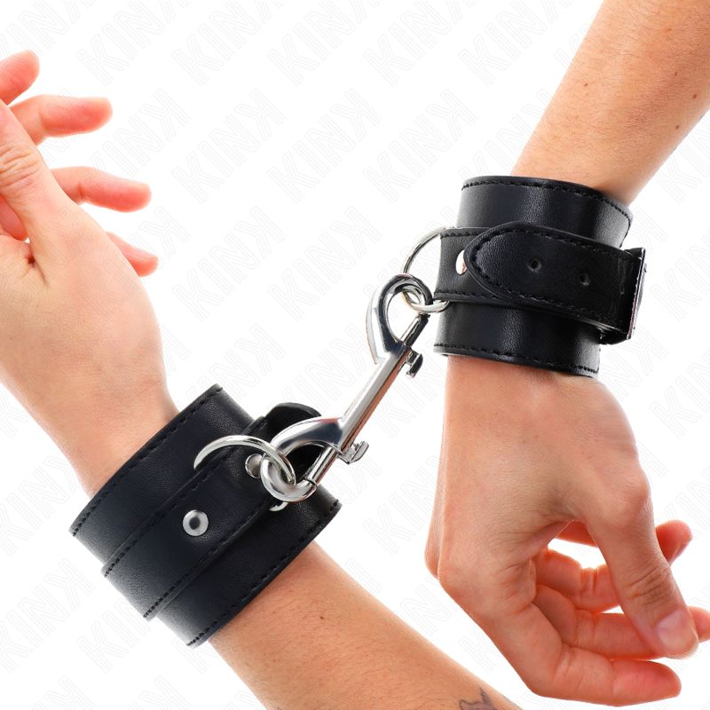 KINK - RESTRICCIONES PARA MUÑECAS - UNA FILA DE REMACHES Y HEBILLA NEGRA AJUSTABLE GRANDE 17-28 CM X 5 CM