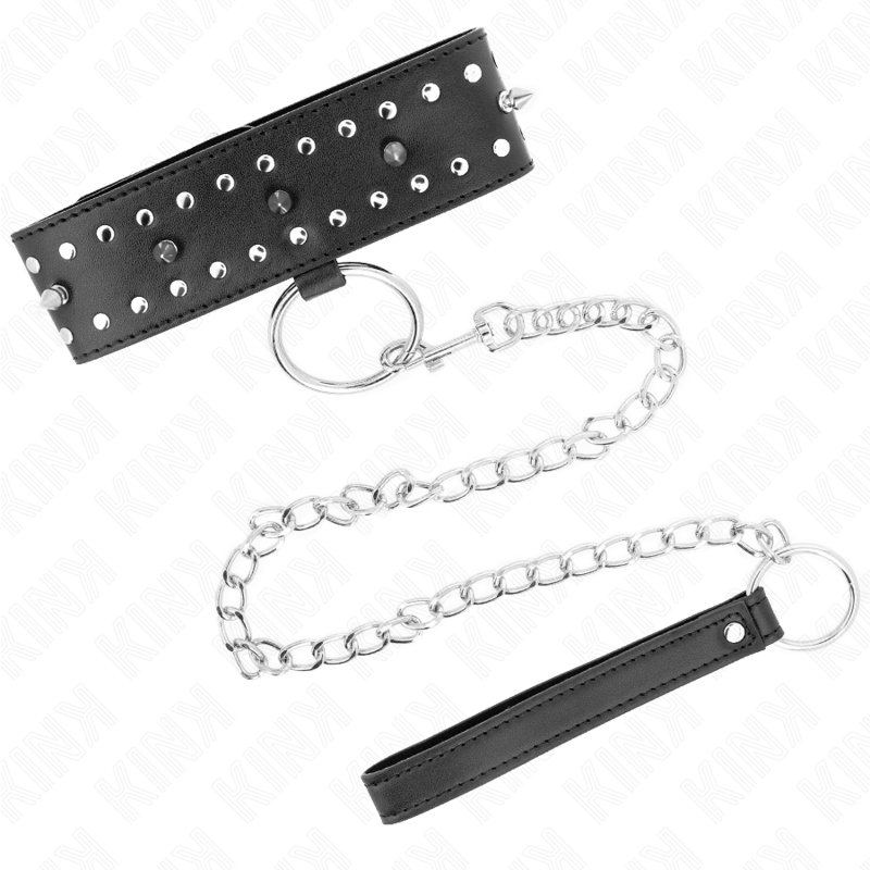 KINK - COLLAR 65 CM CON CORREA CON CLAVOS DE PLATA MODELO 1 AJUSTABLE 36-43 CM X 5 CM