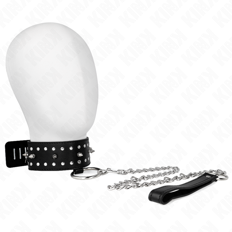 KINK - COLLAR 65 CM CON CORREA CON CLAVOS DE PLATA MODELO 1 AJUSTABLE 36-43 CM X 5 CM