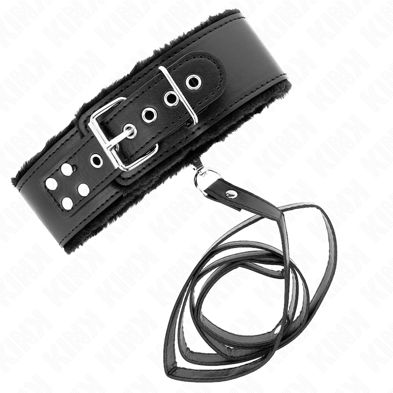 KINK - COLLAR 116 CM CON CORREA CON CLAVOS PLATEADOS MODELO 4 NEGRO AJUSTABLE 40-48 CM X 6 CM