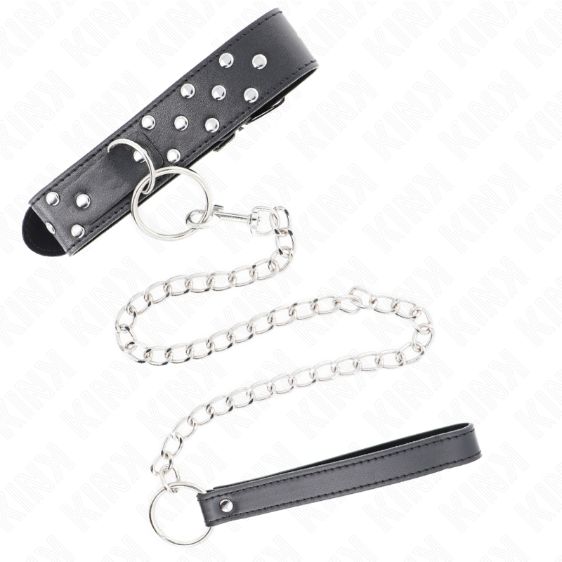 KINK - COLLAR CON CORREA DE REMACHE Y CINTURÓN, 65 CM, NEGRO, AJUSTABLE, 36-50 CM X 3,8 CM