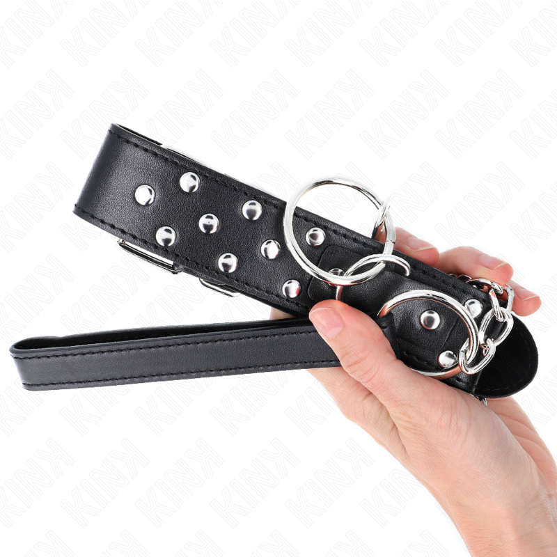KINK - COLLAR CON CORREA DE REMACHE Y CINTURÓN, 65 CM, NEGRO, AJUSTABLE, 36-50 CM X 3,8 CM