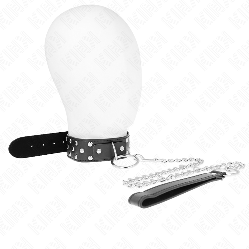 KINK - COLLAR CON CORREA DE REMACHE Y CINTURÓN, 65 CM, NEGRO, AJUSTABLE, 36-50 CM X 3,8 CM