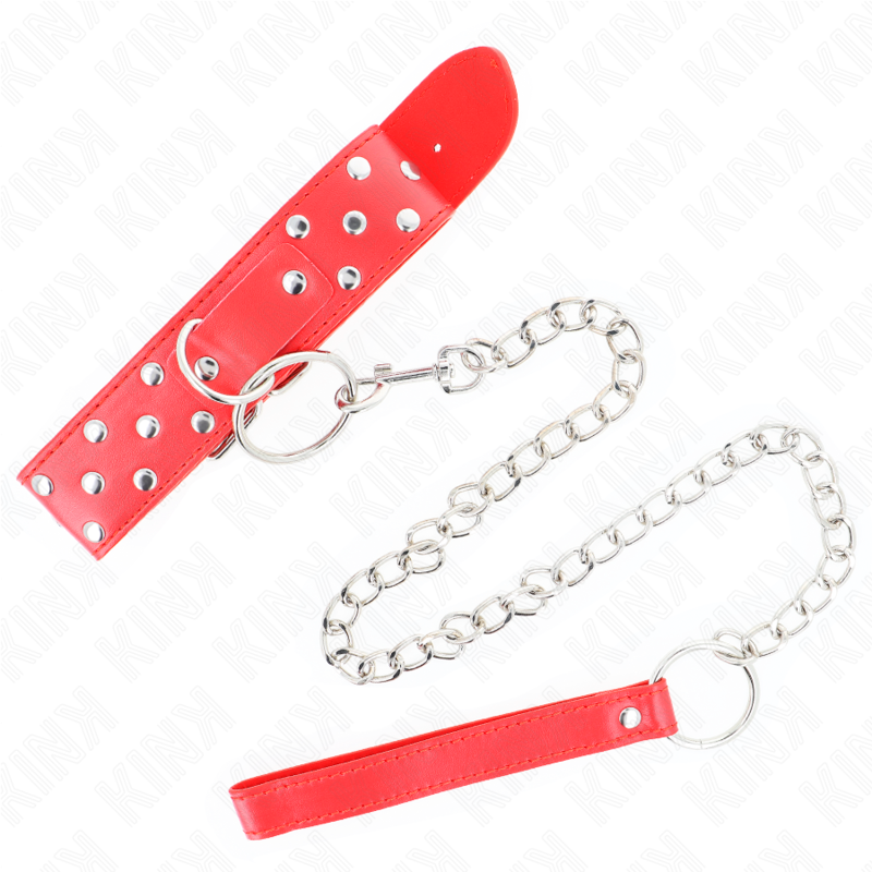KINK - COLLAR CON CORREA DE REMACHE Y CINTURÓN DE 65 CM ROJO AJUSTABLE 36-50 CM X 3,8 CM