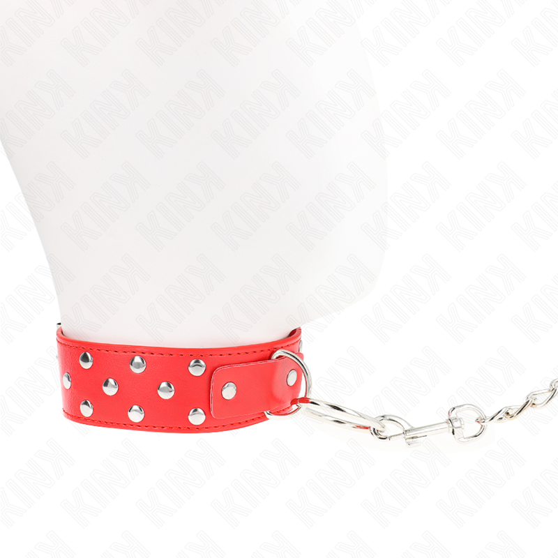 KINK - COLLAR CON CORREA DE REMACHE Y CINTURÓN DE 65 CM ROJO AJUSTABLE 36-50 CM X 3,8 CM