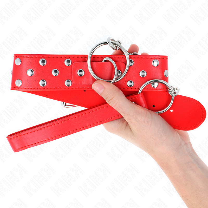 KINK - COLLAR CON CORREA DE REMACHE Y CINTURÓN DE 65 CM ROJO AJUSTABLE 36-50 CM X 3,8 CM