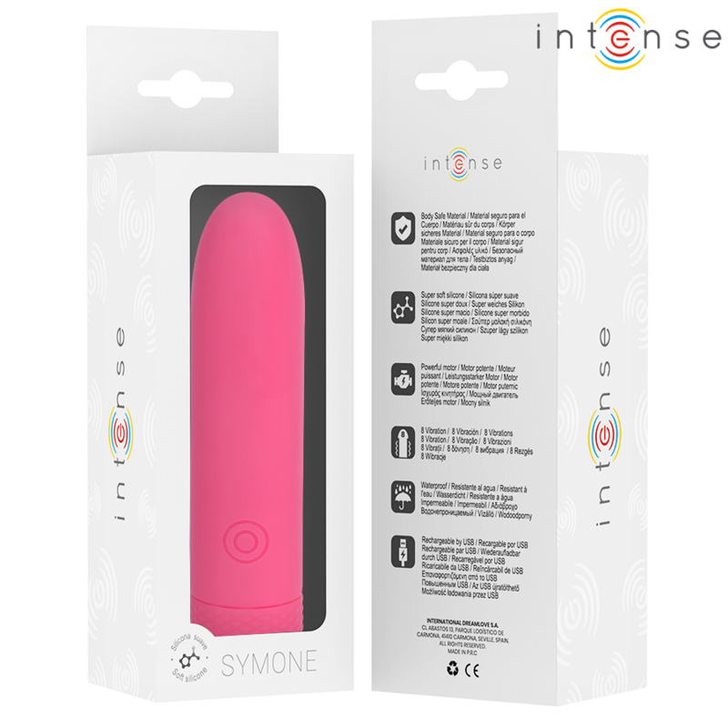INTENSE - BALA VIBRADORA RECARGABLE USB SYMONE 8 VIBRACIONES ROSA 10 X 2,2 CM