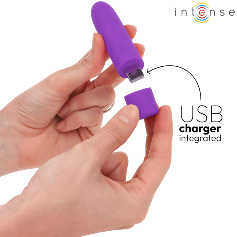 INTENSE - BALA VIBRADORA RECARGABLE USB SYMONE 8 VIBRACIONES MORADA 10 X 2,2 CM