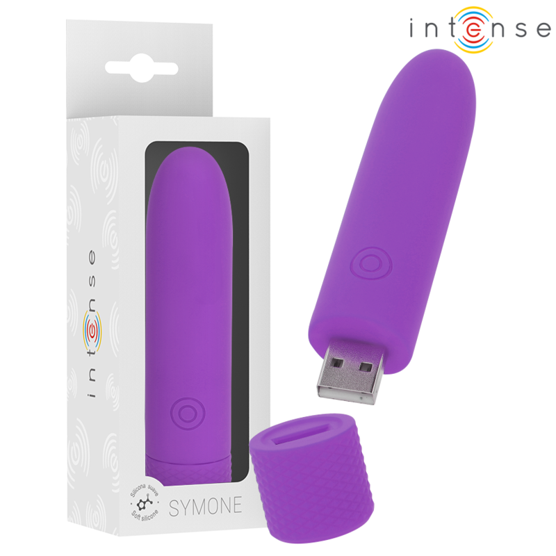 INTENSE - BALA VIBRADORA RECARGABLE USB SYMONE 8 VIBRACIONES MORADA 10 X 2,2 CM