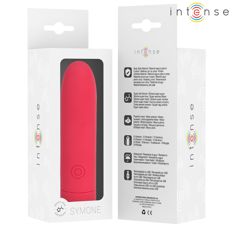 INTENSE - BALA VIBRADORA RECARGABLE USB SYMONE 8 VIBRACIONES ROJA 10 X 2,2 CM