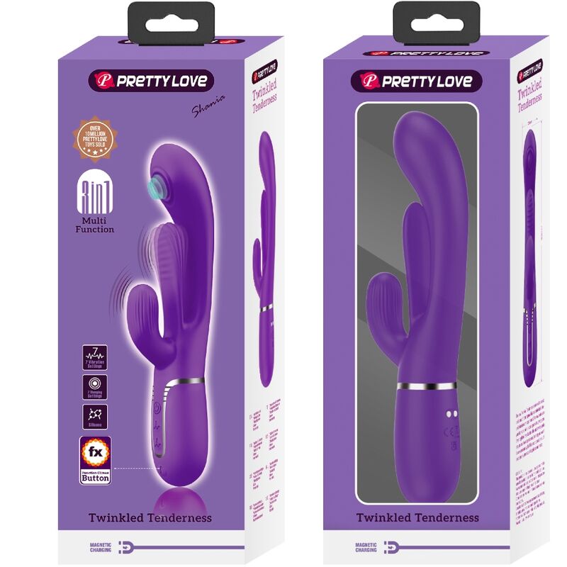 PRETTY LOVE - VIBRADOR MULTIFUNCIONAL SHANIA TRIPLE RABBIT PÚRPURA