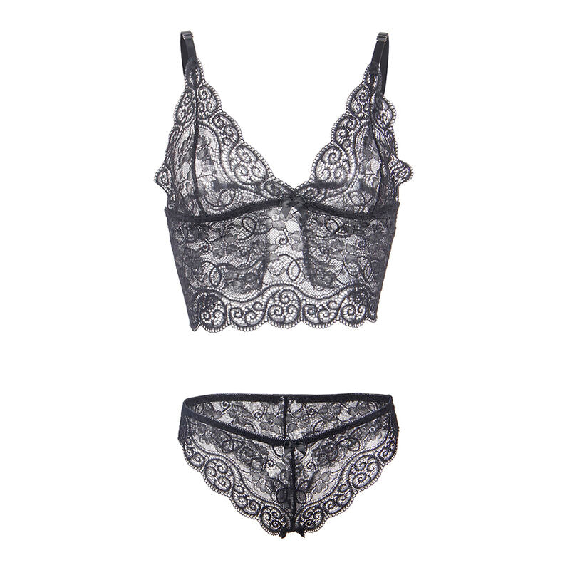 SUBBLIME - 953911 CAMISÓN DE SEDA Y ENCAJE + BRAGUITA NEGRA S/M