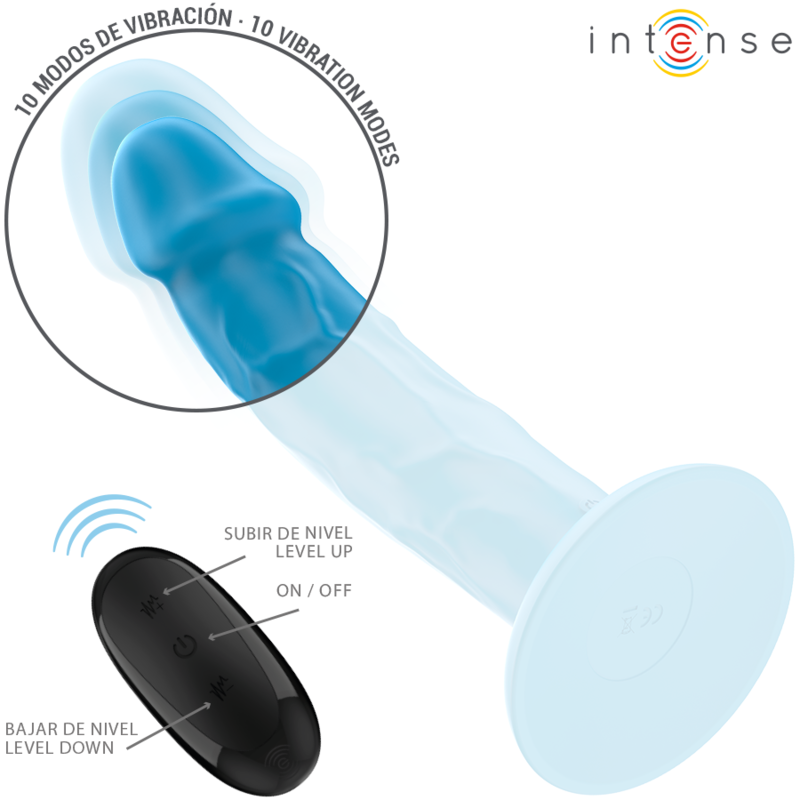 INTENSE - PHOEBE VIBRADOR REALISTA 10 VIBRACIONES CONTROL REMOTO AZUL