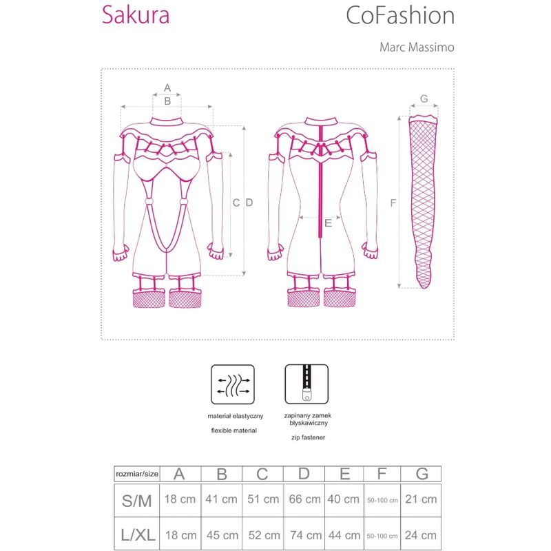 LIVCO CORSETTI FASHION - SAKURA CF 90357 MONOPLAZA + GUANTES LARGOS + LIGUERO NEGRO L/XL