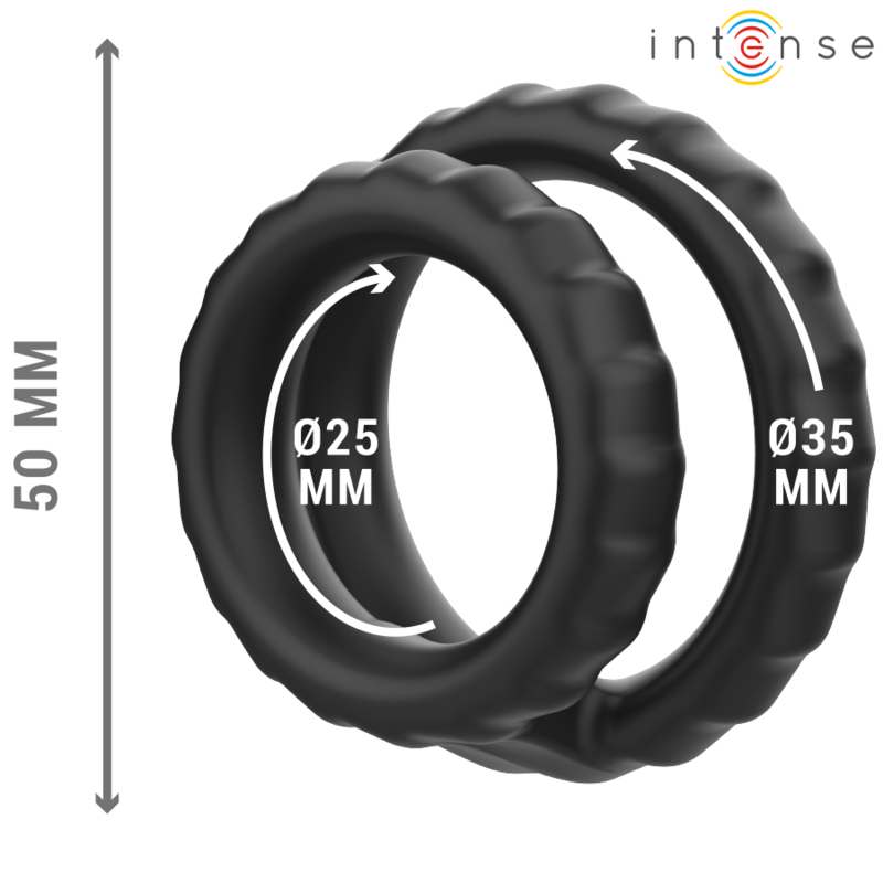INTENSE - ANILLO DOBLE PARA PENE DE SILICONA NEGRO DEWEY MODELO 2